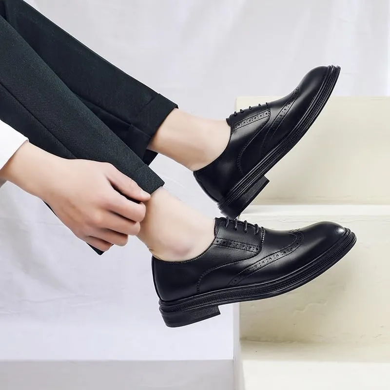 British Style Luxury Oxford Fashionable Brogue Wingtip Dress Shoes Modern Platform Height Increase Leather Shoes