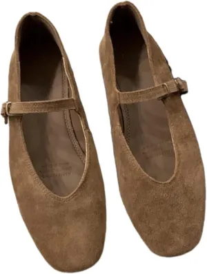Brown Ballet Flats Shoes for Women Suede Mary Jane Flats Fall 2024 Brown Flat Shoes Y2k Shoes