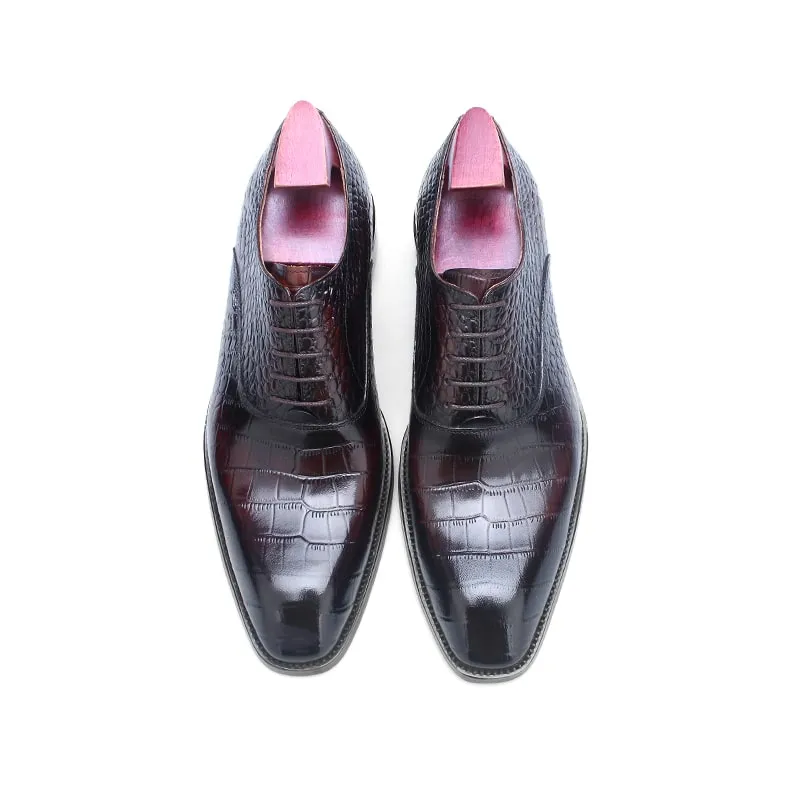 Burgundy Croc Men's Oxford Shoes