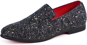 ByErz Mens Glitter Loafers Dress Slip on Party Wedding Penny Smoking Sparkly Shoes