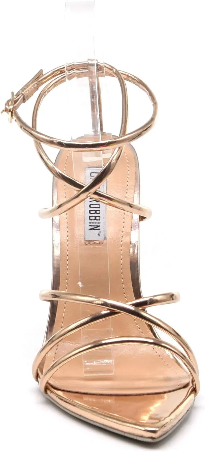 Cape Robbin Ada Strappy Pointy Open Toe Ankle Strap Stiletto Heel Sandals Black