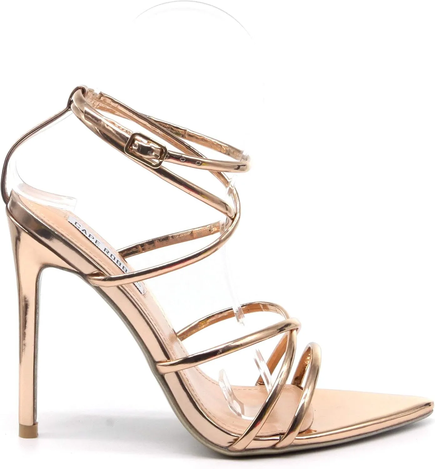 Cape Robbin Ada Strappy Pointy Open Toe Ankle Strap Stiletto Heel Sandals Black