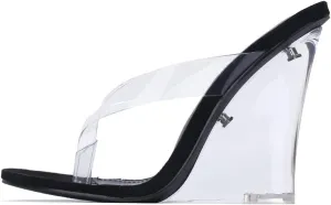 Cape Robbin Fresh Transparent Wedge Sandals Black Open High Clear Platform Mule