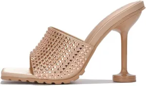 Cape Robbin Haig Womens Sandals Mule Open Toe Spool Heel Rhinestone Slip On Pump