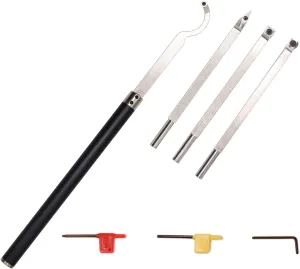 Carbide Tipped Wood Turning tools set Lathe Rougher Finisher Detailer Swan Neck Hollower Tools and Interchangeable Aluminum Alloy Grip Handle with Diamond Round Square Carbide Inserts AT04