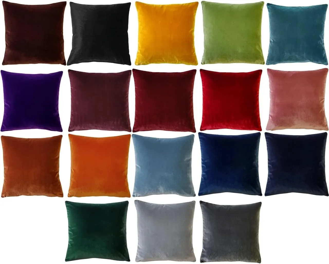 Castello Velvet Pillows, 17x17 Inch Square, Complete Pillow - Cover & Polyfill Pillow Insert (15  Colors) Black