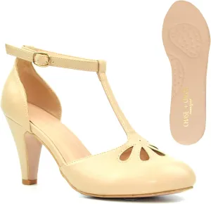 Chase & Chloe Women Mary Jane Oxford Pumps - Cute Low Kitten Heels - Retro Round Toe Shoe with Ankle Strap