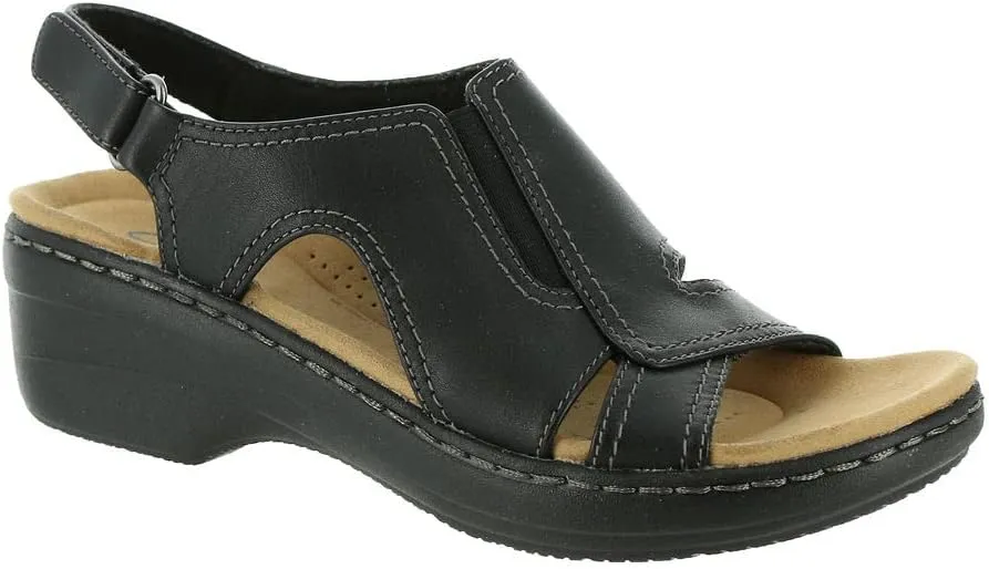 Clarks womens Airabell Mid Wedge Sandal, Black Leather, 10 US
