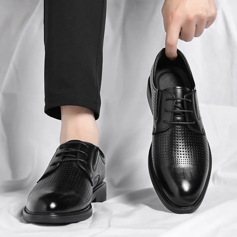 Classic Men's Leather Dress Shoes Mens Breathable Business Lace Up Oxford Shoes Non-Slip Softsole Walking Derby Shoes for Men