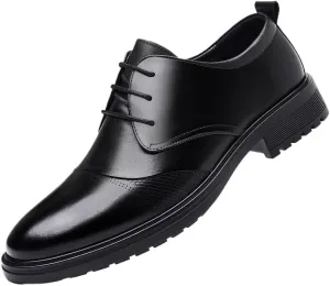 Classic Men's Leather Dress Shoes Mens Breathable Wingtip Brogue Oxfords Shoes Fashion Classic Pointed Toe Lace Up Low Derby Shoes(Black,7)