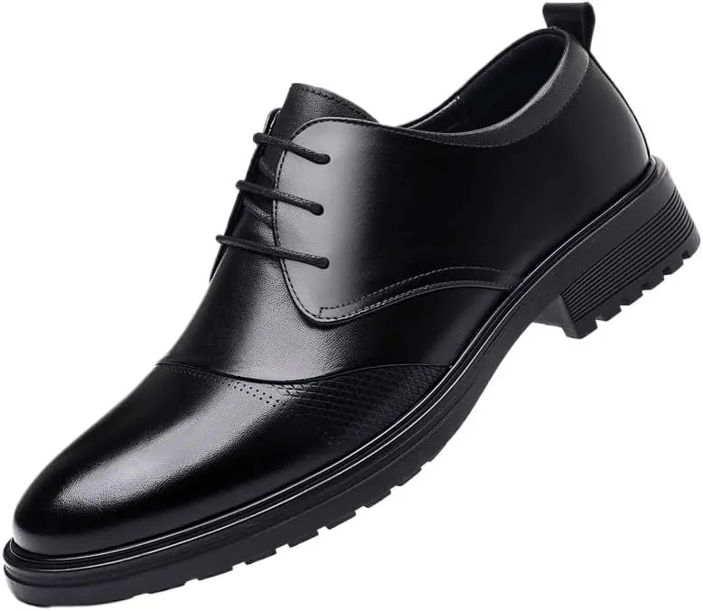 Classic Men's Leather Dress Shoes Mens Breathable Wingtip Brogue Oxfords Shoes Fashion Classic Pointed Toe Lace Up Low Derby Shoes(Black,7)