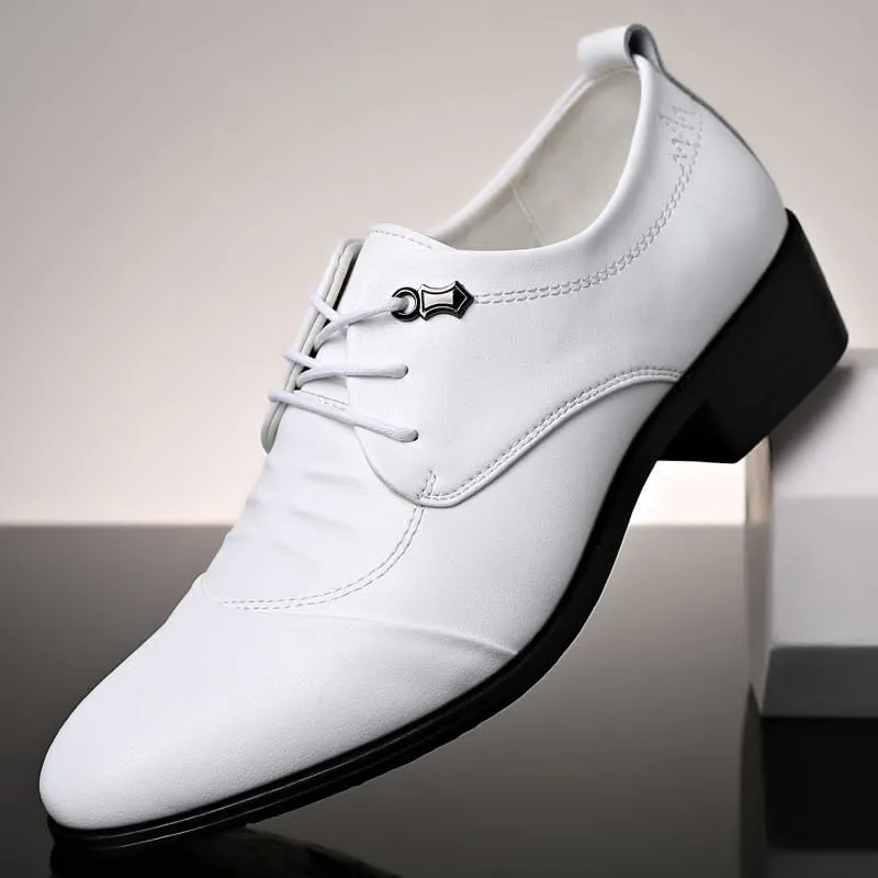 Classic Men's Leather Dress Shoes Mens Fashion Classic Pointed Toe Low Oxfords Shoes Comfort Hand Stitched Business Formal Derby Shoes for Men