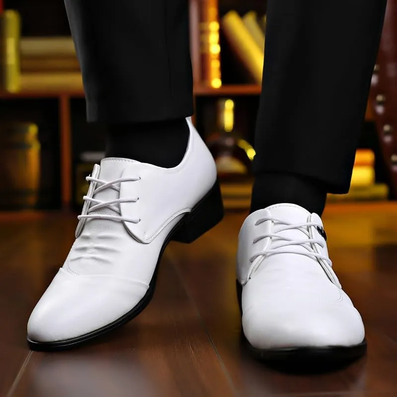Classic Men's Leather Dress Shoes Mens Fashion Classic Pointed Toe Low Oxfords Shoes Comfort Hand Stitched Business Formal Derby Shoes for Men