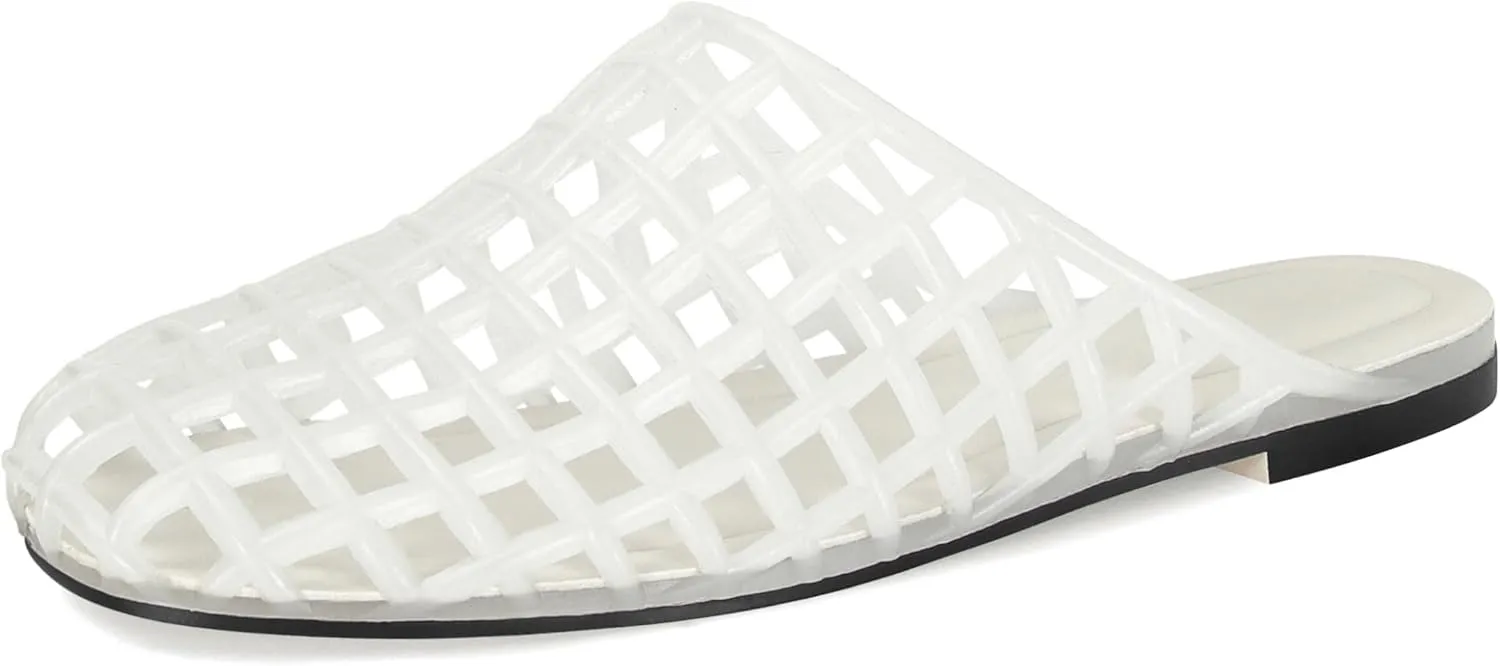 Clear Jelly Flats for Women Closed Toe Mesh Hollow Jellies Mule Sandals Slip On Jelly Slides Casual Comforatable Summer Beach Slipper Sandals