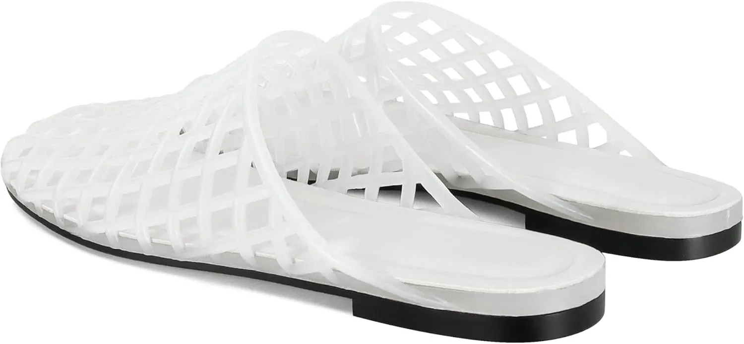 Clear Jelly Flats for Women Closed Toe Mesh Hollow Jellies Mule Sandals Slip On Jelly Slides Casual Comforatable Summer Beach Slipper Sandals