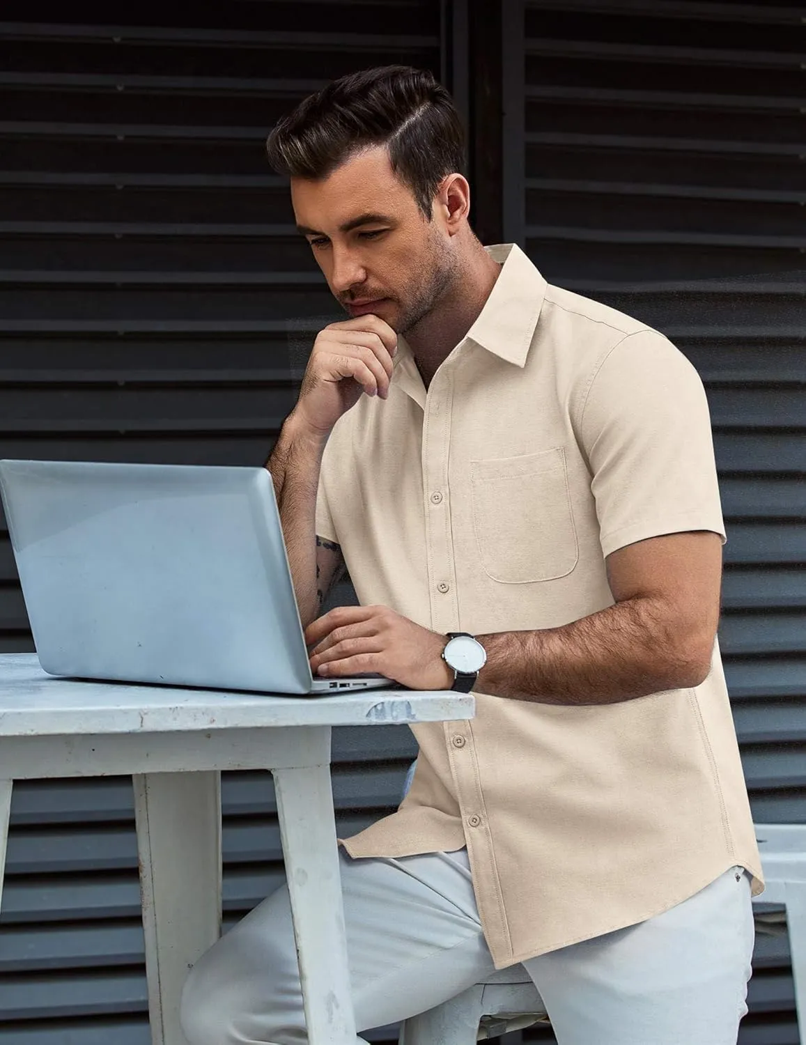 COOFANDY Mens Button Down Short Sleeve Shirt Casual Dress Shirt Untucked Summer Shirts with Pocket