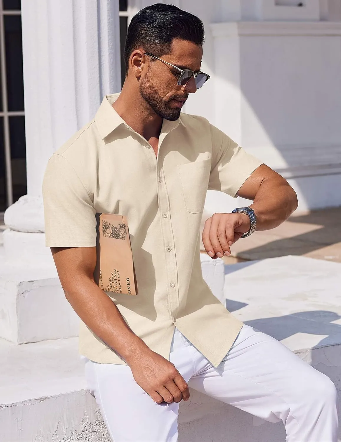 COOFANDY Mens Button Down Short Sleeve Shirt Casual Dress Shirt Untucked Summer Shirts with Pocket