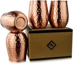 Copper Cups - 16 Oz Set of 4 - Unique Way to Enjoy Wine - Perfect Pure Tumbler for Water - Better Than Glasses or Plastic - Moscow Mule Cup for Drinking
