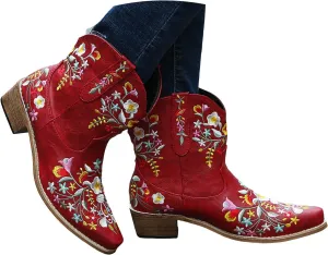 Cowboy Boots for Women Flower Embroidered Country Concert Disco Outfits Low Heel Boot Bootie Fashion Women’s Short Stuff Boot