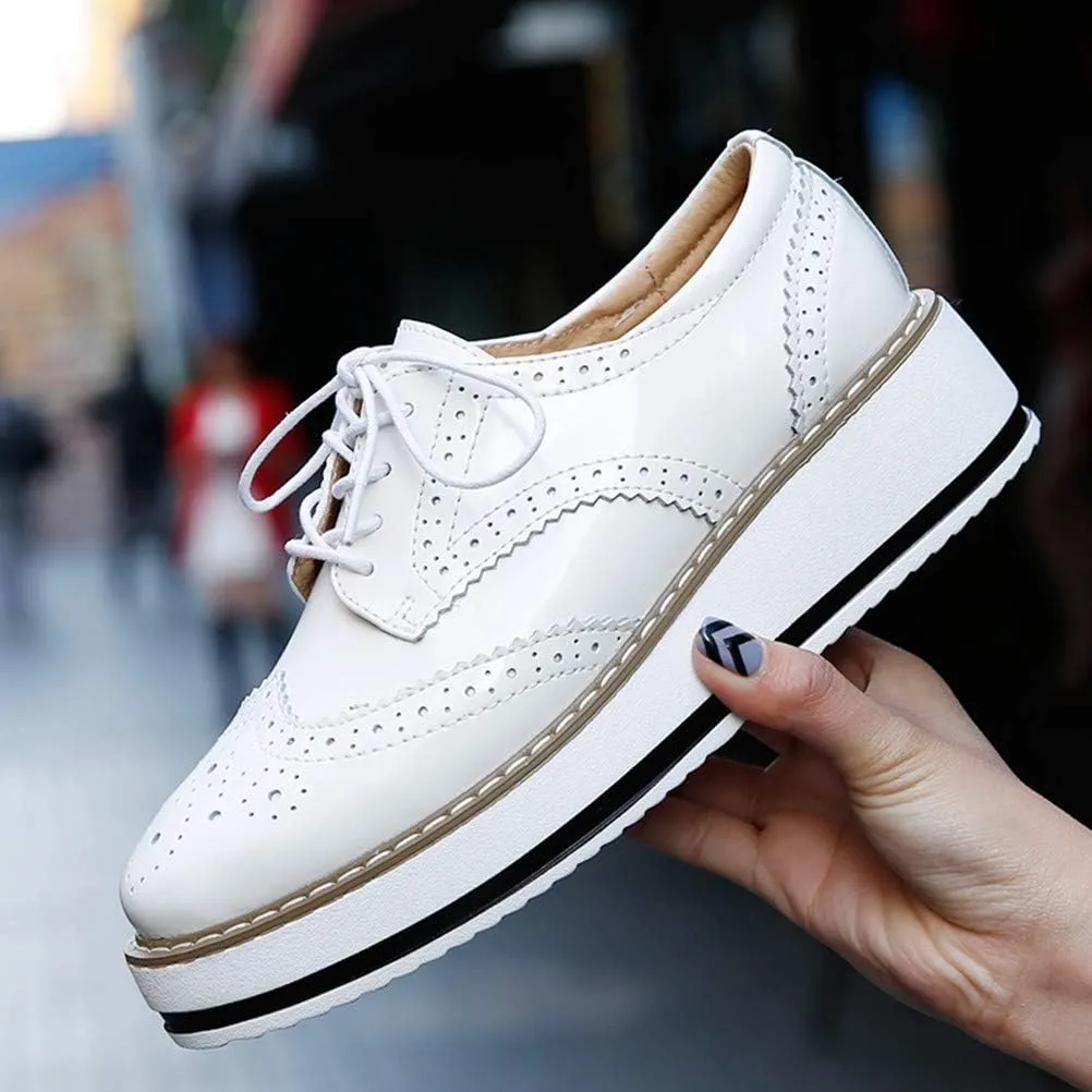 DADAWEN Women's Platform Lace-Up Wingtips Square Toe Oxfords Shoe