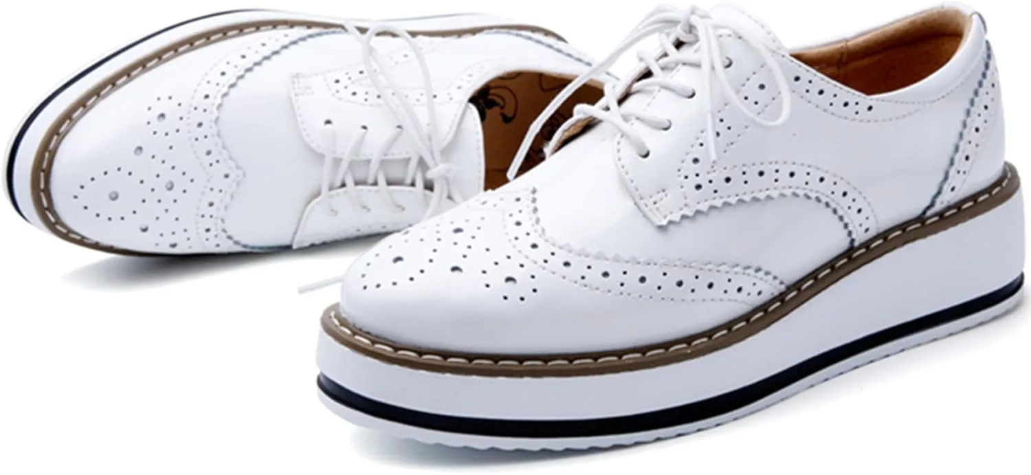 DADAWEN Women's Platform Lace-Up Wingtips Square Toe Oxfords Shoe