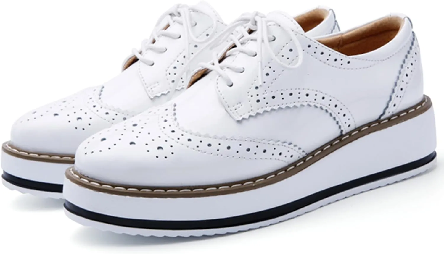 DADAWEN Women's Platform Lace-Up Wingtips Square Toe Oxfords Shoe