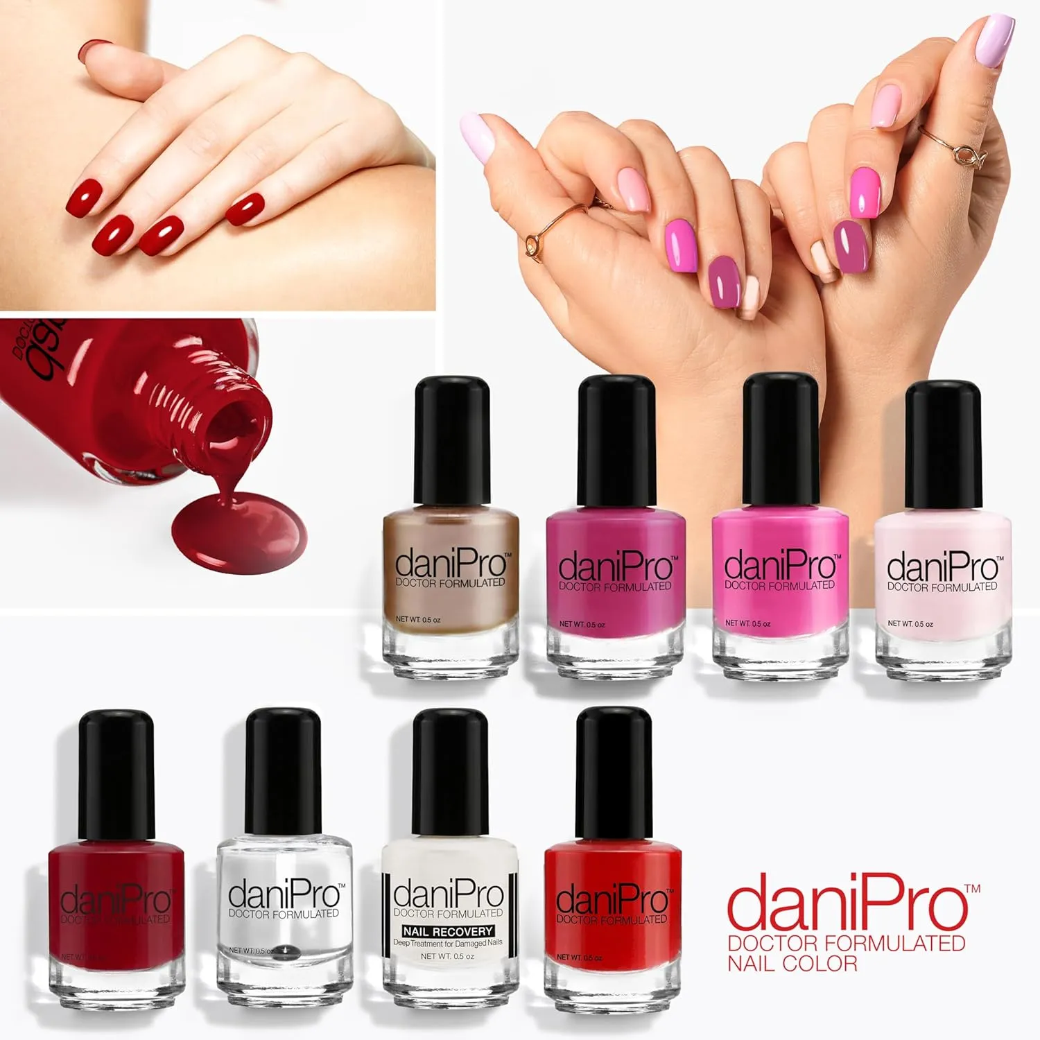 daniPro Doctor Formulated Nail Polish Always Be True - Deep Red Fingernail Polish & Toenail Polish, 0.5 oz with Undecylenic Acid, Biotin & Vitamins - Vegan Formula for Healthy Nails - USA-Made