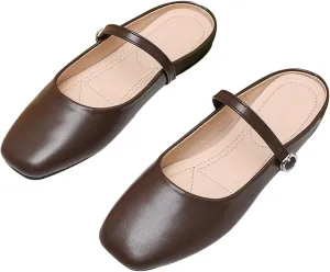 Dear Time Mules for Women Mary Janes Comfortable Flat Mules Dressy Office Slip On Slides