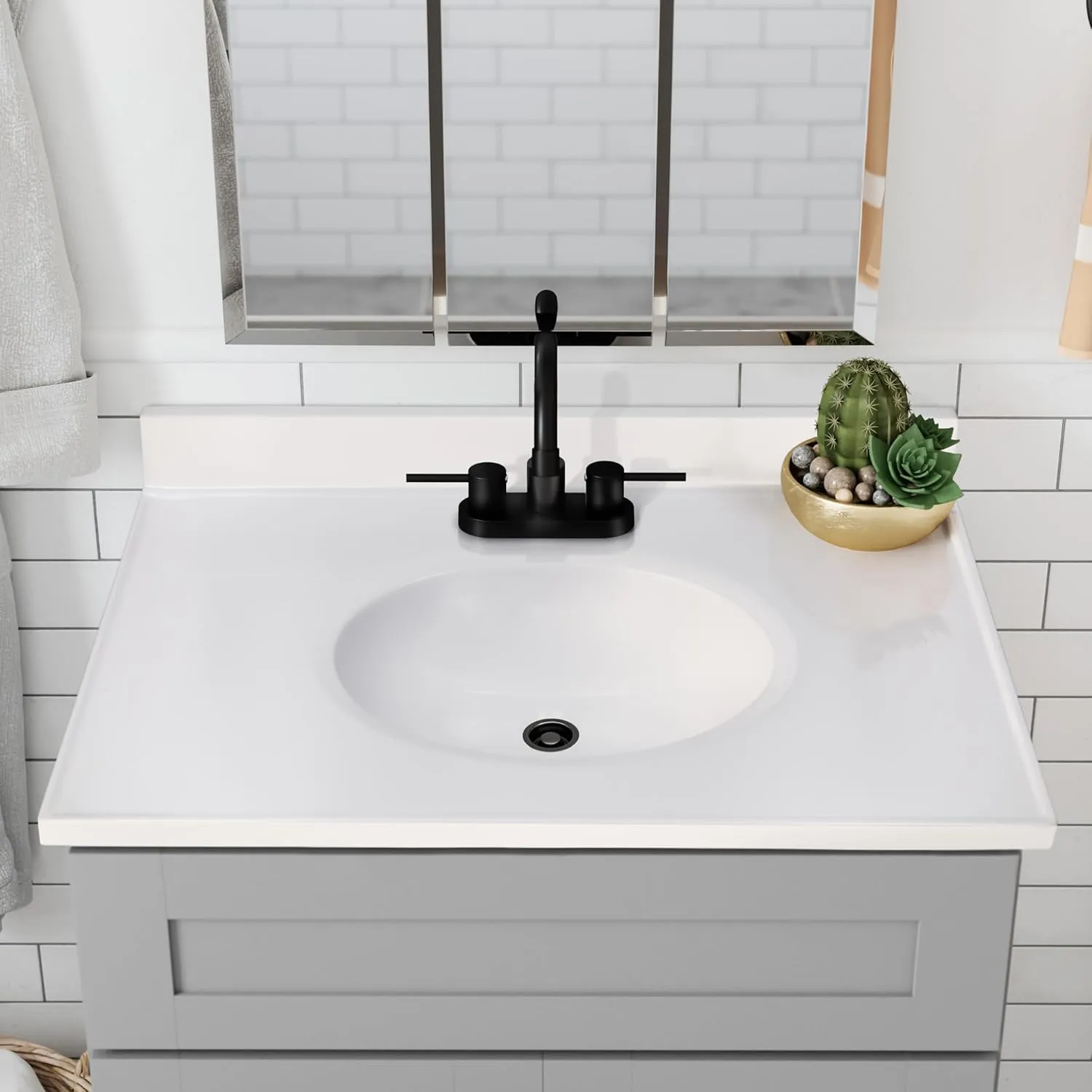 Design House 31 Inch Cultured Marble Vanity Top with Integrated Sink and Backsplash, White, Improved Package, 586198