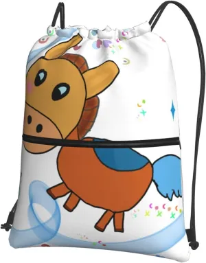 Drawstring Backpack with Zip Pockets, listening mule Print Lightweight string Bag Travel Gym Sack, Hiking, Yoga