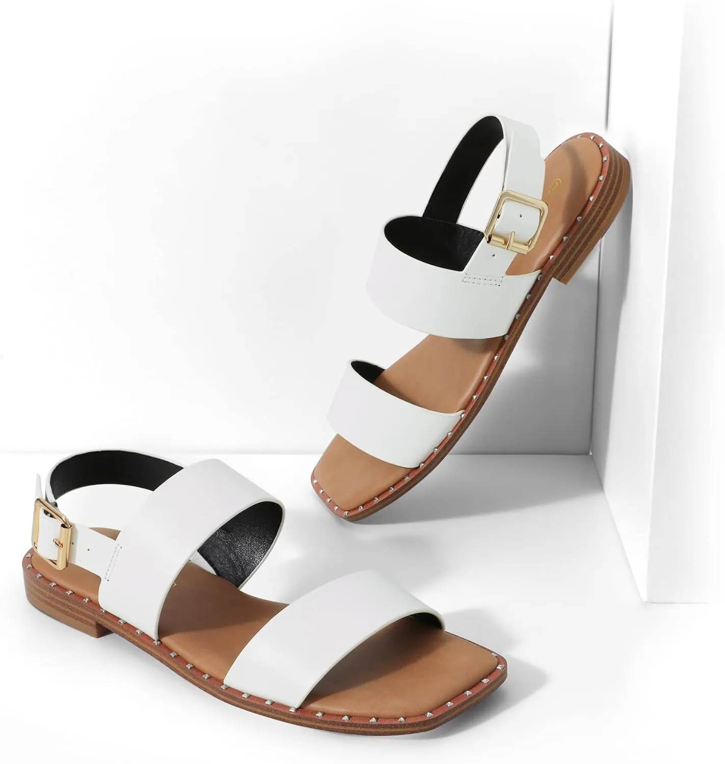 DREAM PAIRS Women's Summer Casual Dressy Cute Flat Sandals Comfortable Sexy Square-Toe Fashion One Band Strappy Shoes Wide Width