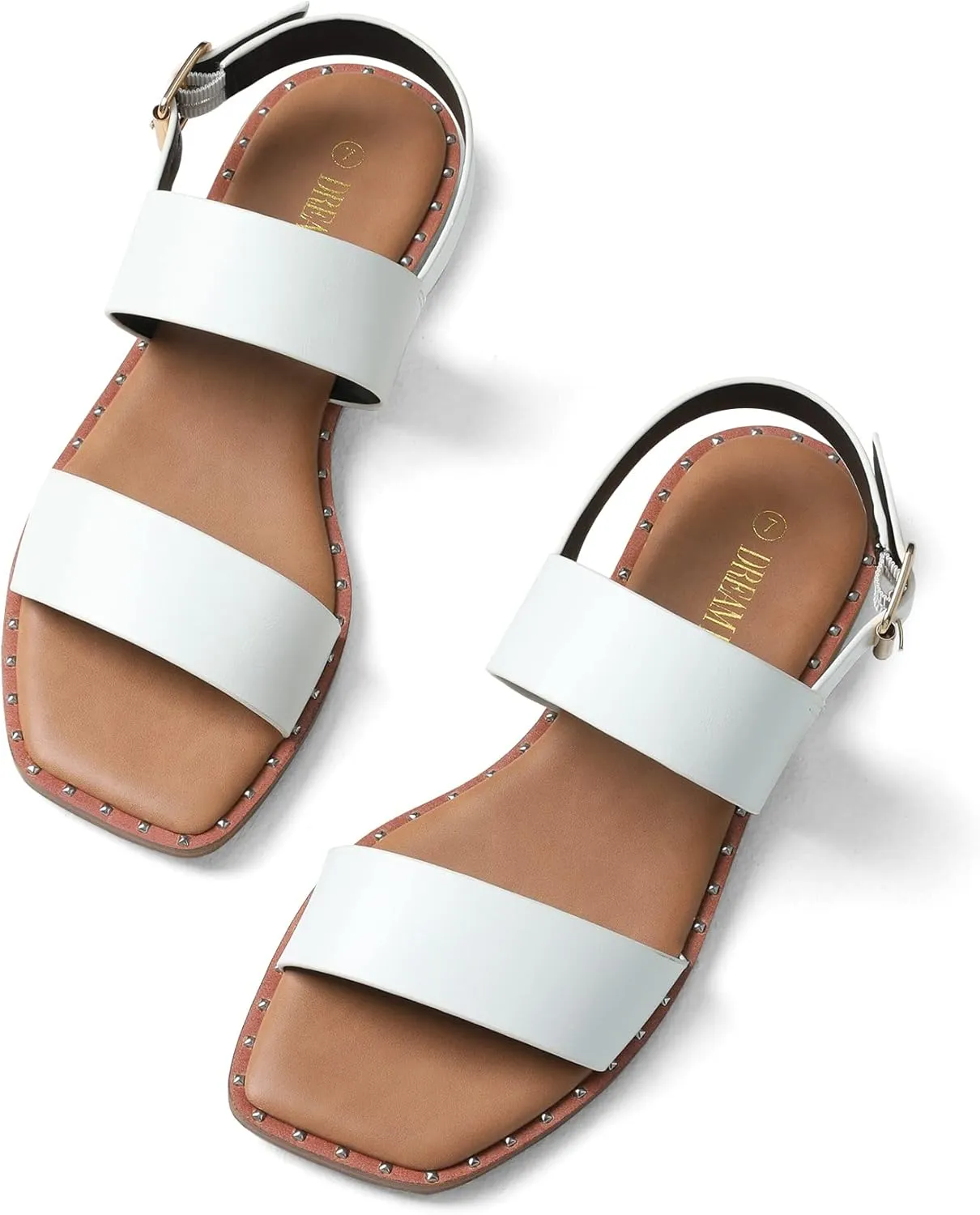 DREAM PAIRS Women's Summer Casual Dressy Cute Flat Sandals Comfortable Sexy Square-Toe Fashion One Band Strappy Shoes Wide Width