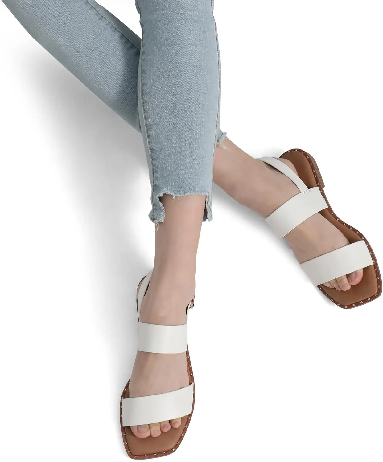 DREAM PAIRS Women's Summer Casual Dressy Cute Flat Sandals Comfortable Sexy Square-Toe Fashion One Band Strappy Shoes Wide Width