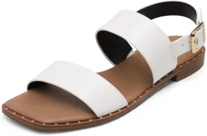 DREAM PAIRS Women's Summer Casual Dressy Cute Flat Sandals Comfortable Sexy Square-Toe Fashion One Band Strappy Shoes Wide Width