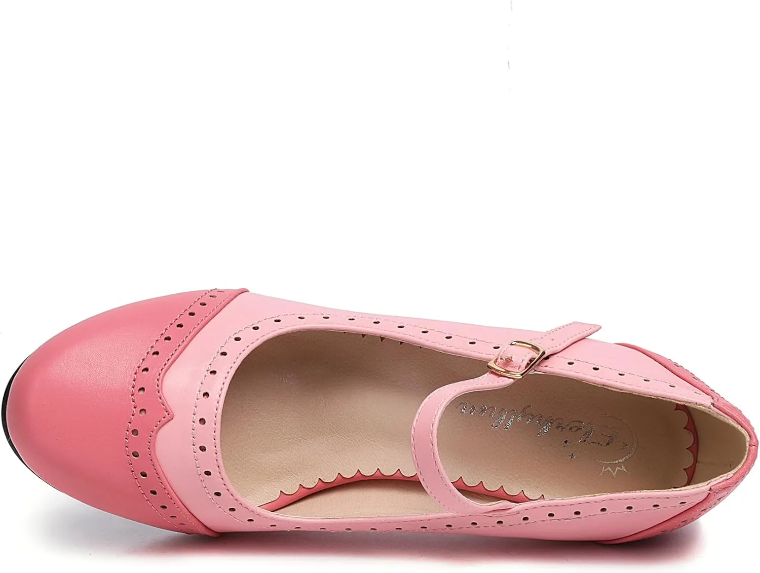 Elerhythm Women's Two Tone Mary Jane Classic and Retro 1920s Pump Heels Oxford Pattern 1950s Vintage Round Closed Toe Ankle Strap Dress Shoes