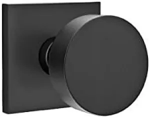 EMTEK Square Rosette Privacy Set with Matching Finish Round Knob - Choice of 7 Finishes - 5210ROUUS19 - Flat Black (US19)