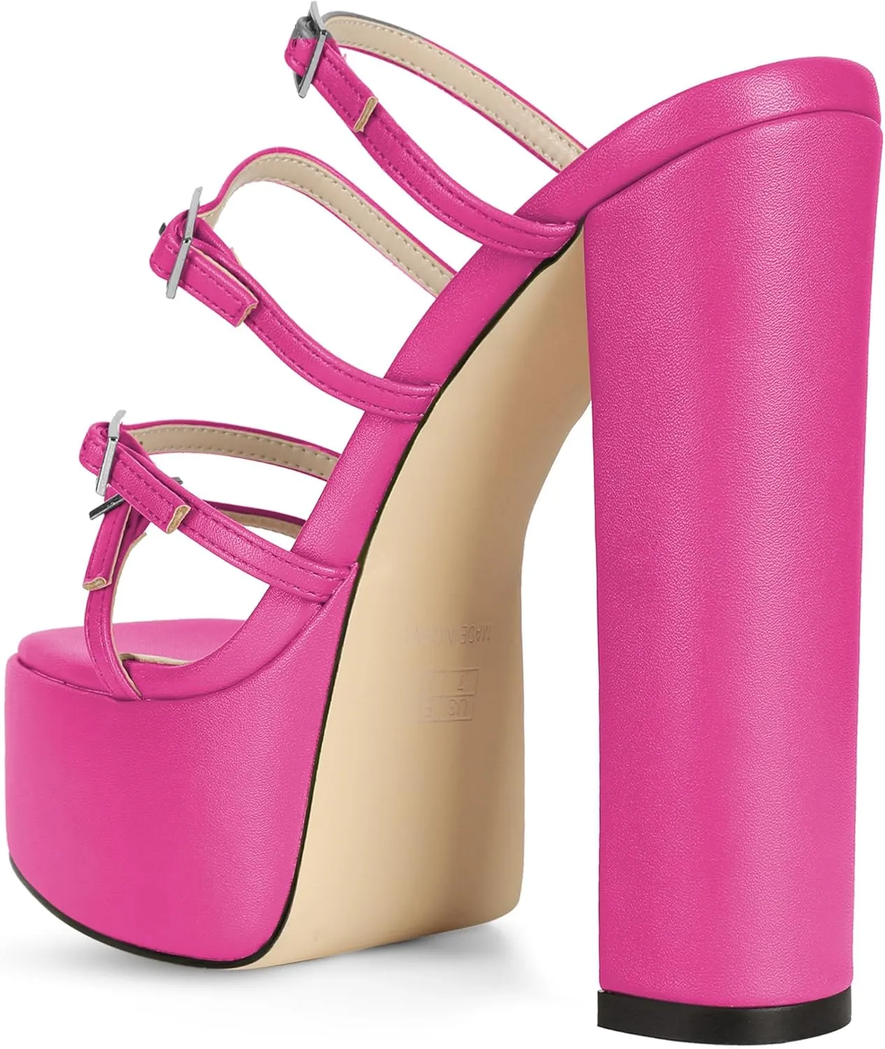 Esvowido Platform Chunky Heels for Women Square Open Toe Adjustable Straps Platform Mule Sandals with High Heel for Party Prom Wedding