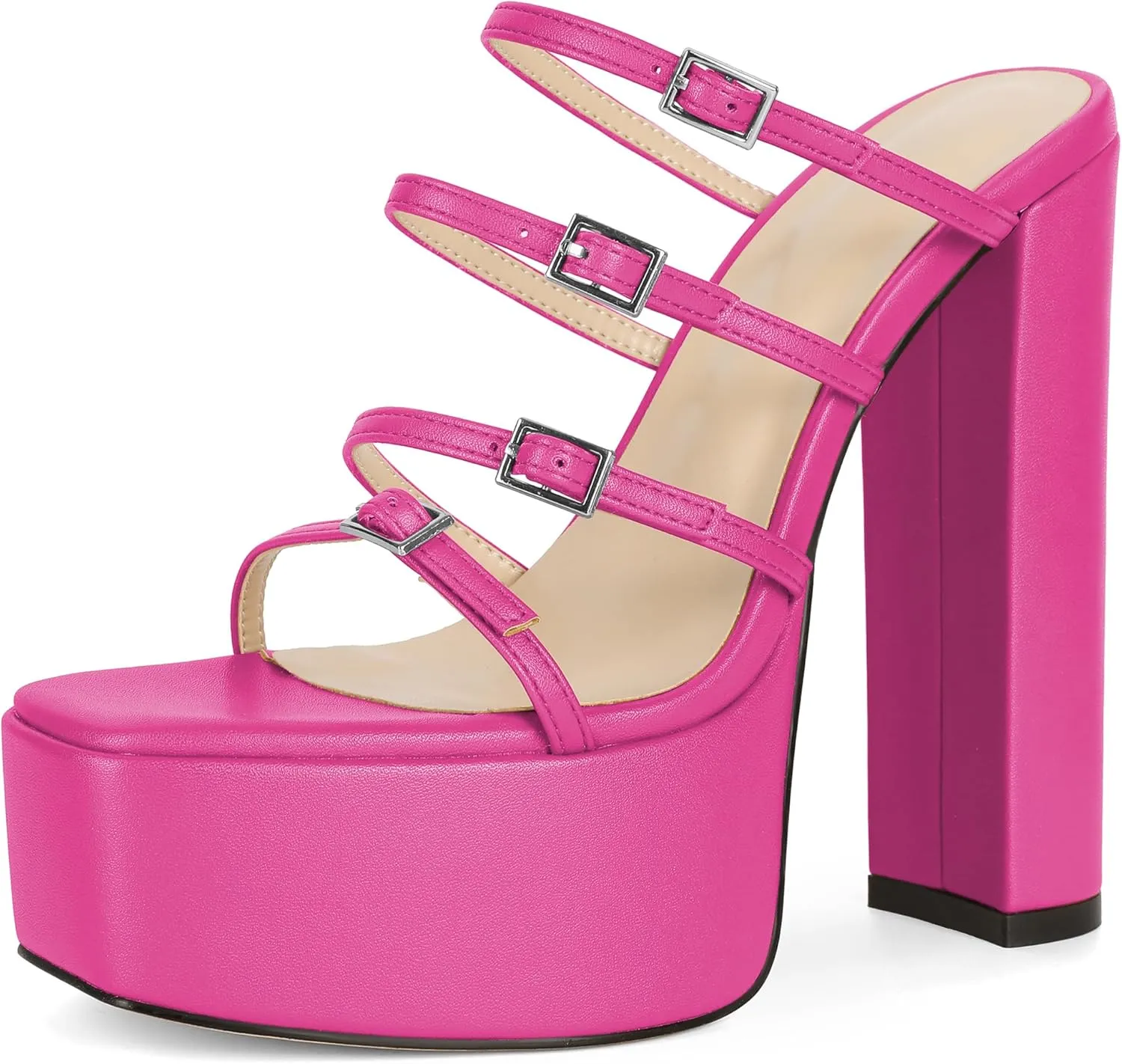Esvowido Platform Chunky Heels for Women Square Open Toe Adjustable Straps Platform Mule Sandals with High Heel for Party Prom Wedding