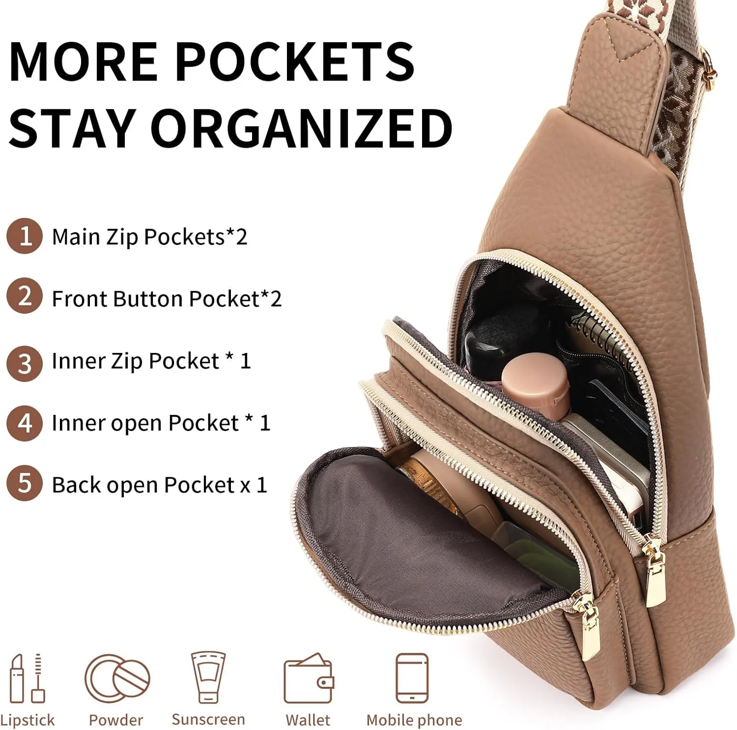 FALAN MULE Small Sling Crossbody Bags for Women Trendy Fanny Packs Leather Travel Purse Chest Bag
