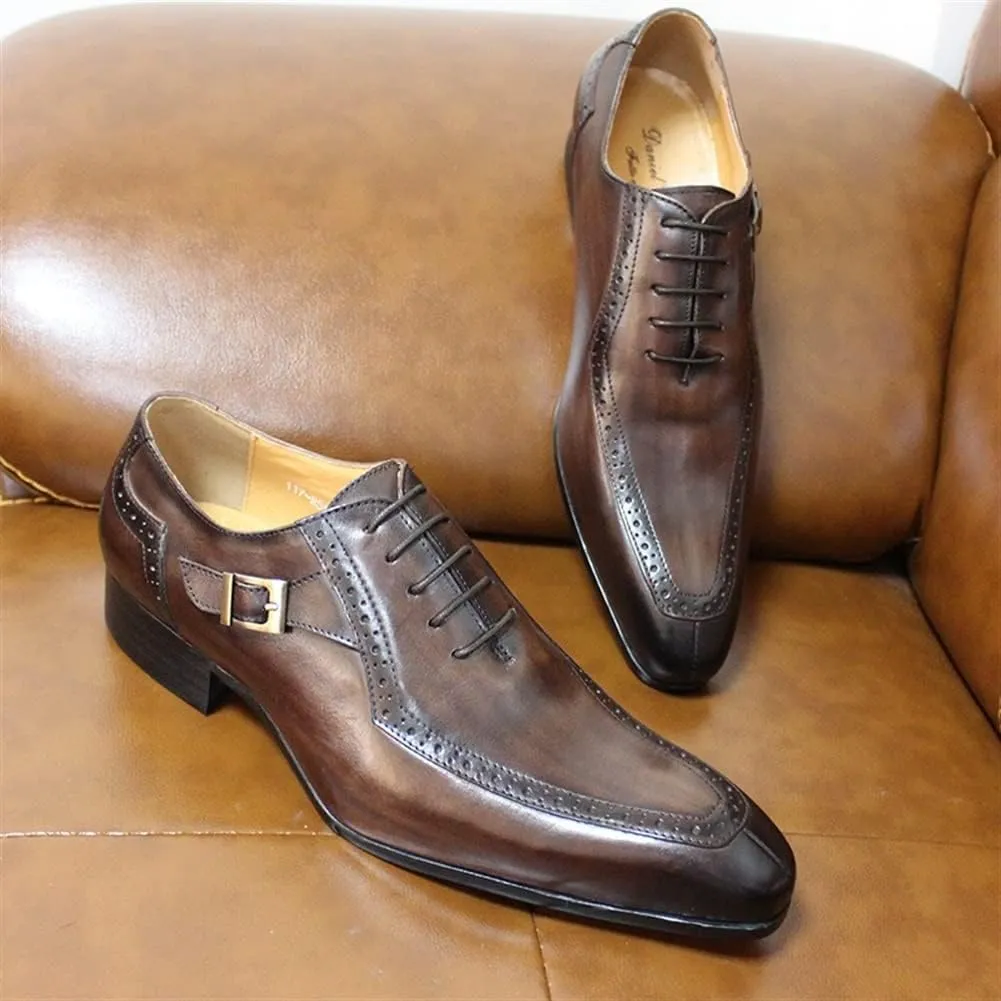 Fashion Shoes Oxford Shoes for Men Lace Up Split Toe Monk Strap Pointed Toe Cowhide Block Heel Resistant Non Slip Low Top Classic