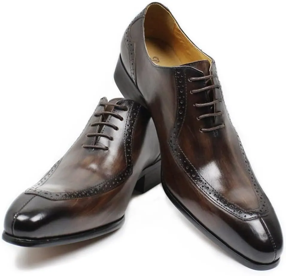 Fashion Shoes Oxford Shoes for Men Lace Up Split Toe Monk Strap Pointed Toe Cowhide Block Heel Resistant Non Slip Low Top Classic