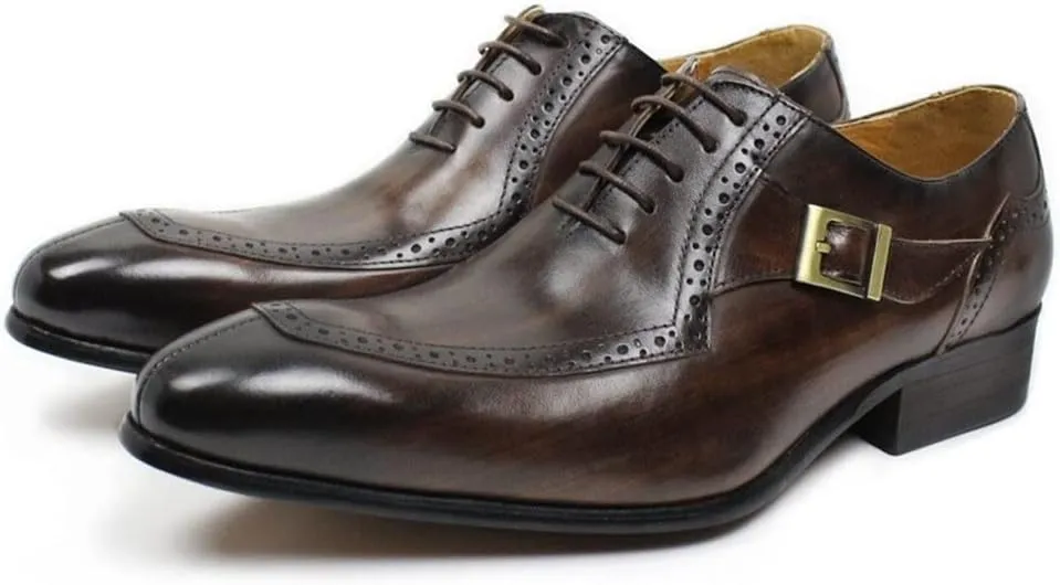 Fashion Shoes Oxford Shoes for Men Lace Up Split Toe Monk Strap Pointed Toe Cowhide Block Heel Resistant Non Slip Low Top Classic