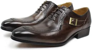 Fashion Shoes Oxford Shoes for Men Lace Up Split Toe Monk Strap Pointed Toe Cowhide Block Heel Resistant Non Slip Low Top Classic