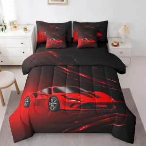 Feelyou Boys Red Race Car 7 Piece Bedding Set Full Size Speed Sports Car Comforter Set with Sheets for Kids Teens Adult Fast and Furious Bed in a Bag Red Ombre Bed Set