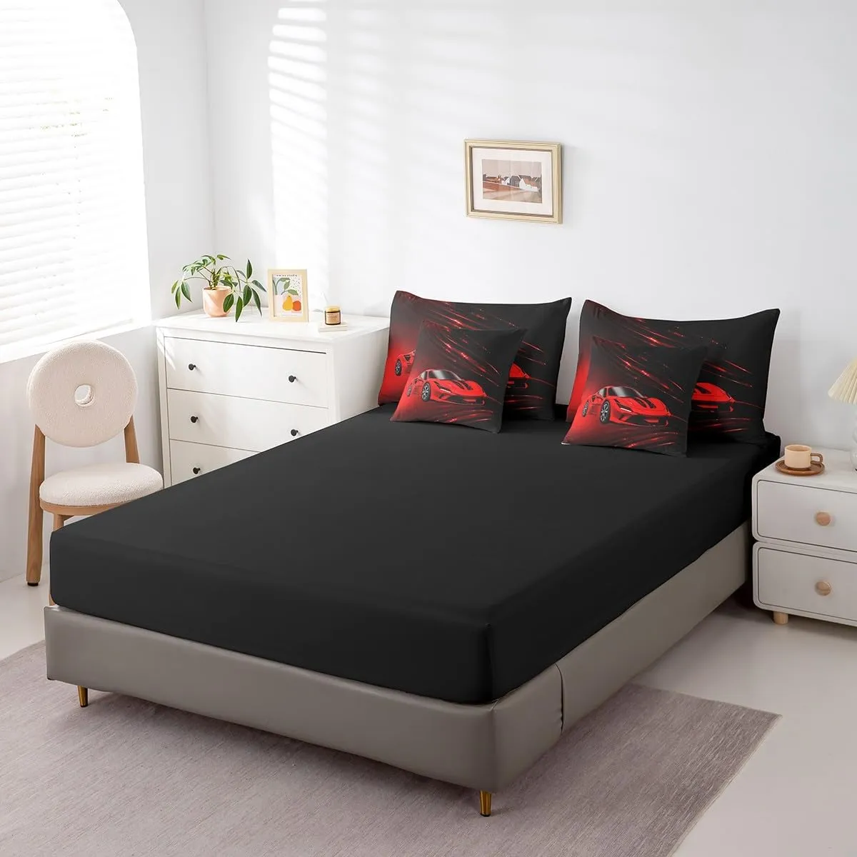 Feelyou Boys Red Race Car 7 Piece Bedding Set Full Size Speed Sports Car Comforter Set with Sheets for Kids Teens Adult Fast and Furious Bed in a Bag Red Ombre Bed Set