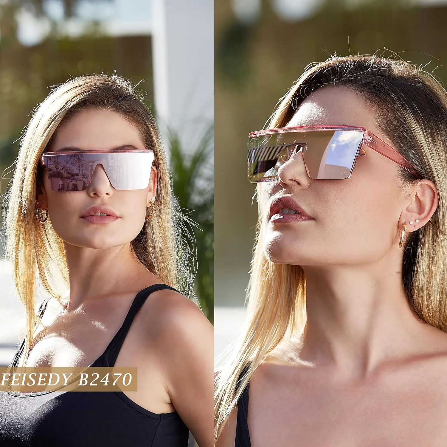 FEISEDY Oversized Sunglasses Mens Womens Flat Top Square Trendy Visor Shades UV400 B2470
