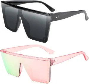 FEISEDY Oversized Sunglasses Mens Womens Flat Top Square Trendy Visor Shades UV400 B2470