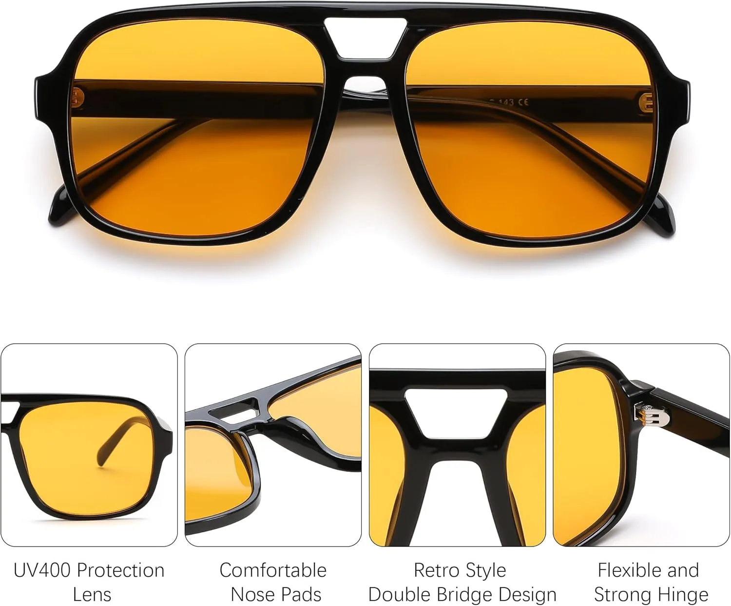 FEISEDY Retro Aviator Sunglasses for Women Men 70s Classic Vintage Shades Trendy Square Sun Glasses B0253