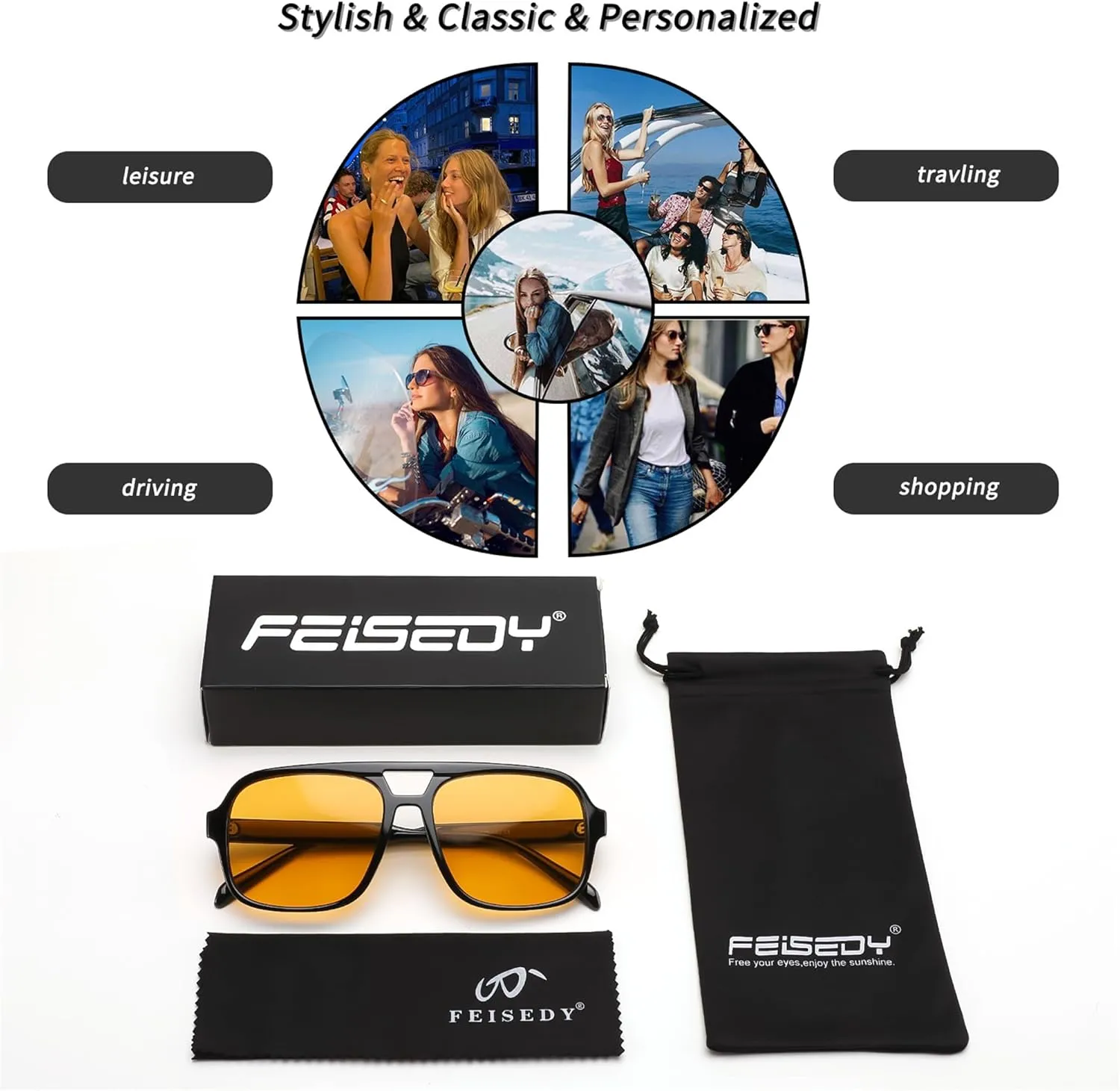 FEISEDY Retro Aviator Sunglasses for Women Men 70s Classic Vintage Shades Trendy Square Sun Glasses B0253