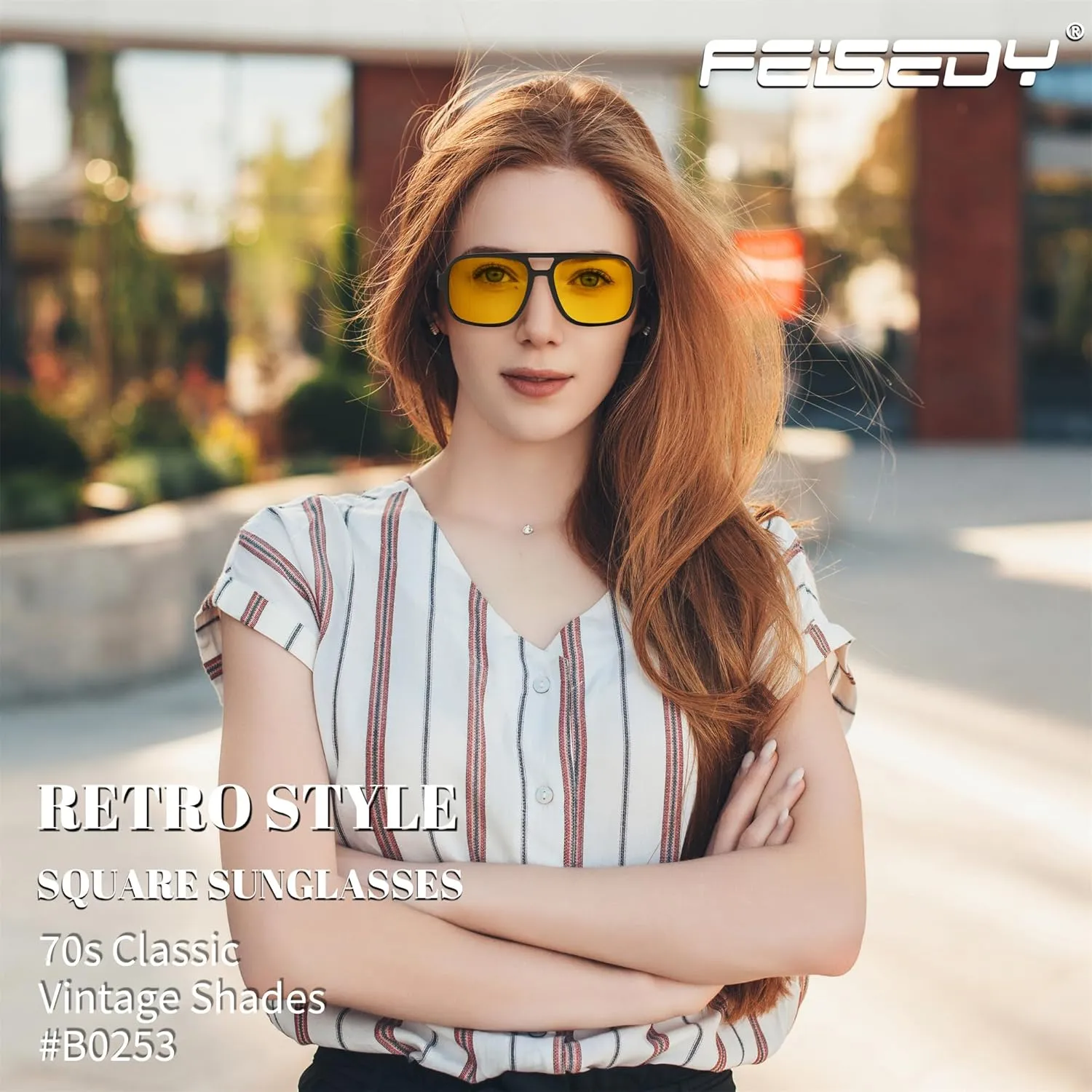 FEISEDY Retro Aviator Sunglasses for Women Men 70s Classic Vintage Shades Trendy Square Sun Glasses B0253